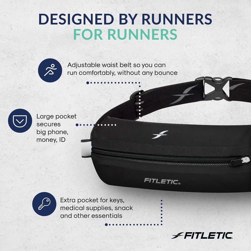 Fitletic Bolt Double Pocket Running Belt & Active Fanny Pack For Men & Women â€“ Water Resistant, Lightweight Sleek Design â€“ Patented No Bounce Hip Hugging Fit â€“ Holds Any Phone - Image 5